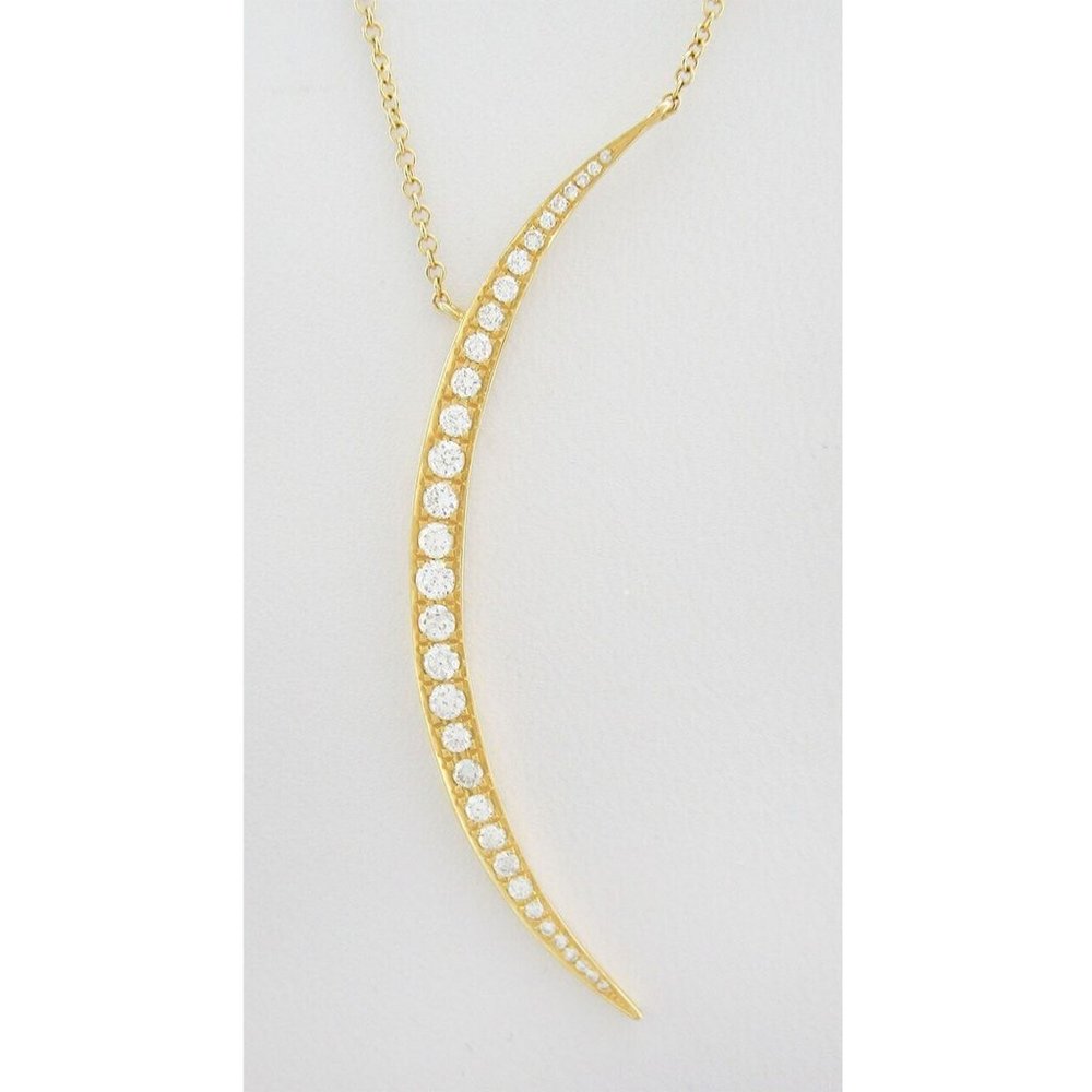 Genuine 0.75 Cts Diamonds Moon Necklace SOLID 14k Yellow Gold